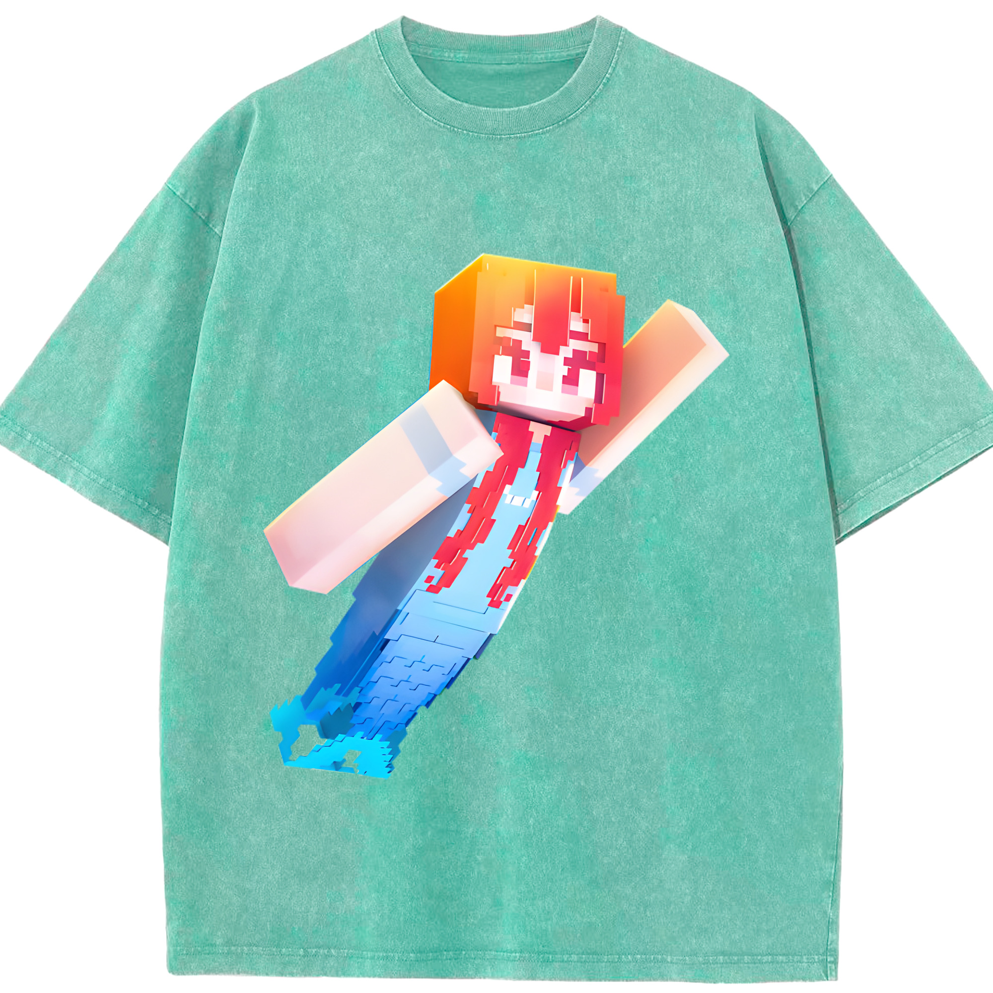 （画像用） マインクラフト ブロックの世界 Minecraft MC Block world 綿100% ヴィンテージ風 半袖Tシャツ（フロントプリント）